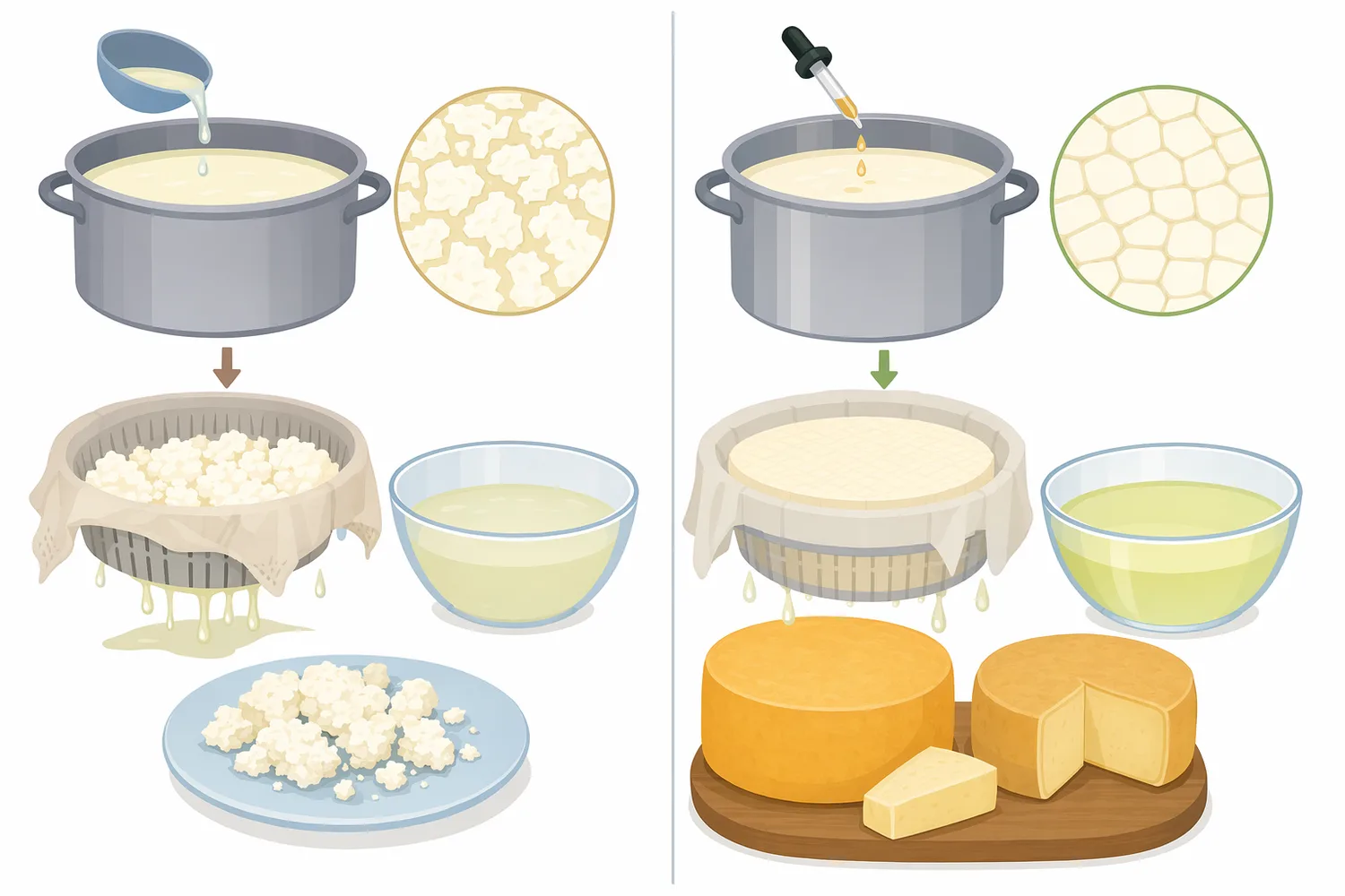 Animal, microbial, plant-derived, and novel rennets can all clot milk but may differ in specificity, proteolysis, texture effects, and ripening behavior.