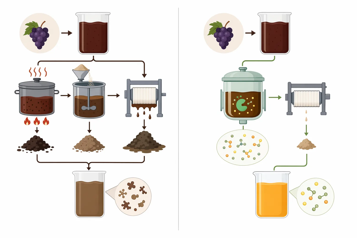 Tannase is distinct from pectinase, protease, cellulase and amylase because it targets tannin ester and depside bonds rather than pectin, protein, cellulose or starch.