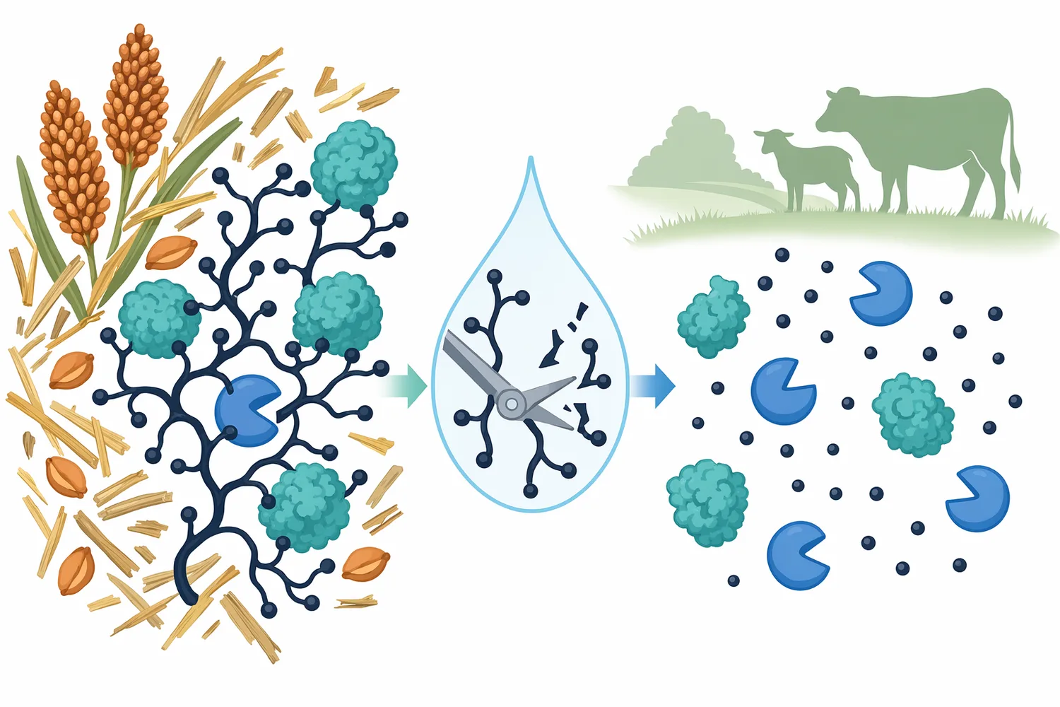 In feed treatment, tannase reduces tannin binding to proteins and digestive enzymes by hydrolyzing hydrolysable tannin structures.