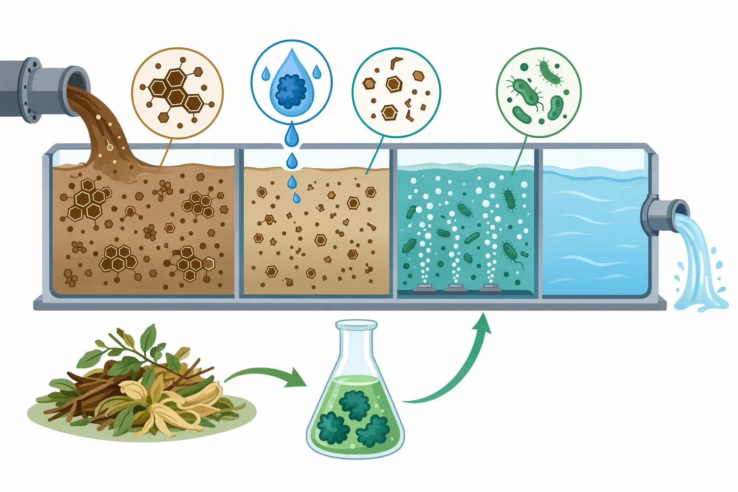Tannase can function within broader effluent-treatment and circular-processing systems by breaking down complex tannins into smaller molecules.