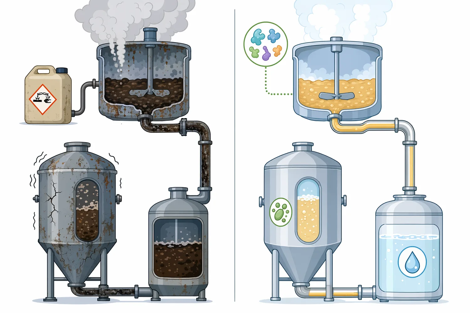 Starch-based ethanol relies on amylolytic liquefaction and saccharification, whereas lignocellulosic ethanol requires pretreatment and cellulase or hemicellulase systems.