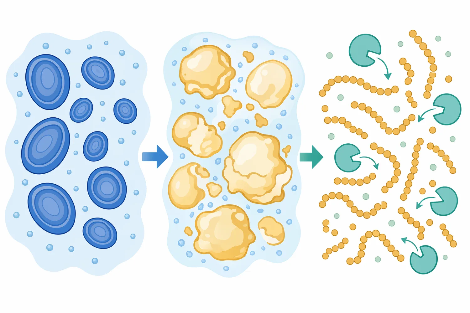 Heating starch in water disrupts granular structure and makes starch chains more accessible to alpha-amylase.