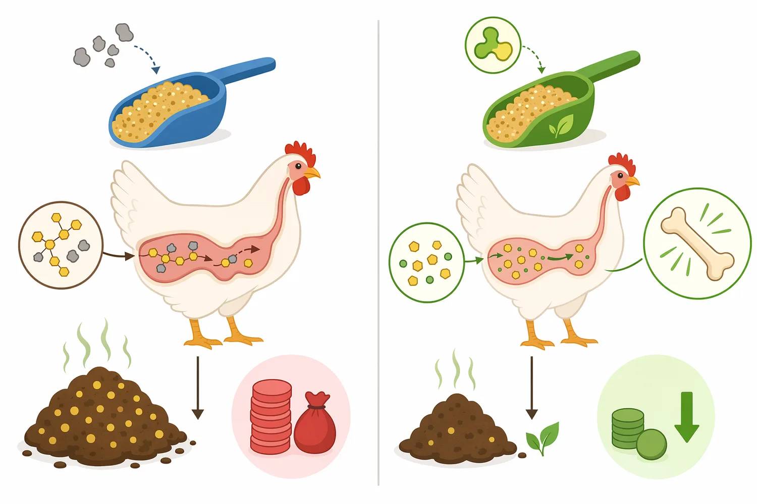 Feed phytases differ conceptually in preferred digestive conditions, processing tolerance, and practical limitations.