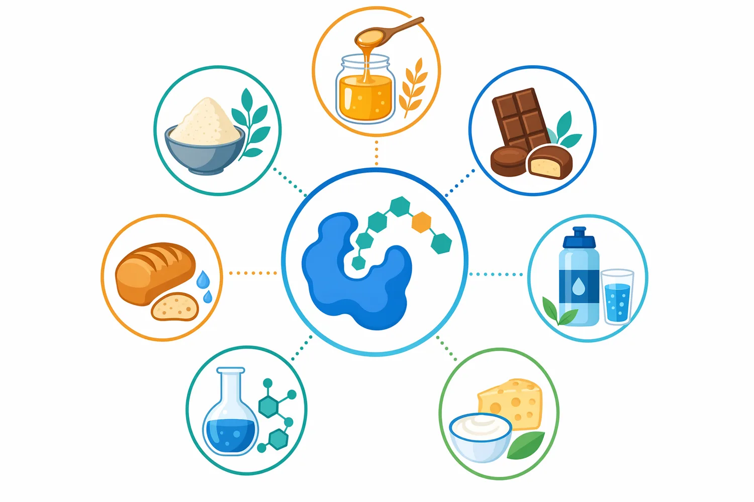 Transglucosidase applications cluster around IMO generation, carbohydrate-profile adjustment, starch paste stabilization, modified starch functionality, and nutrition-oriented research systems.