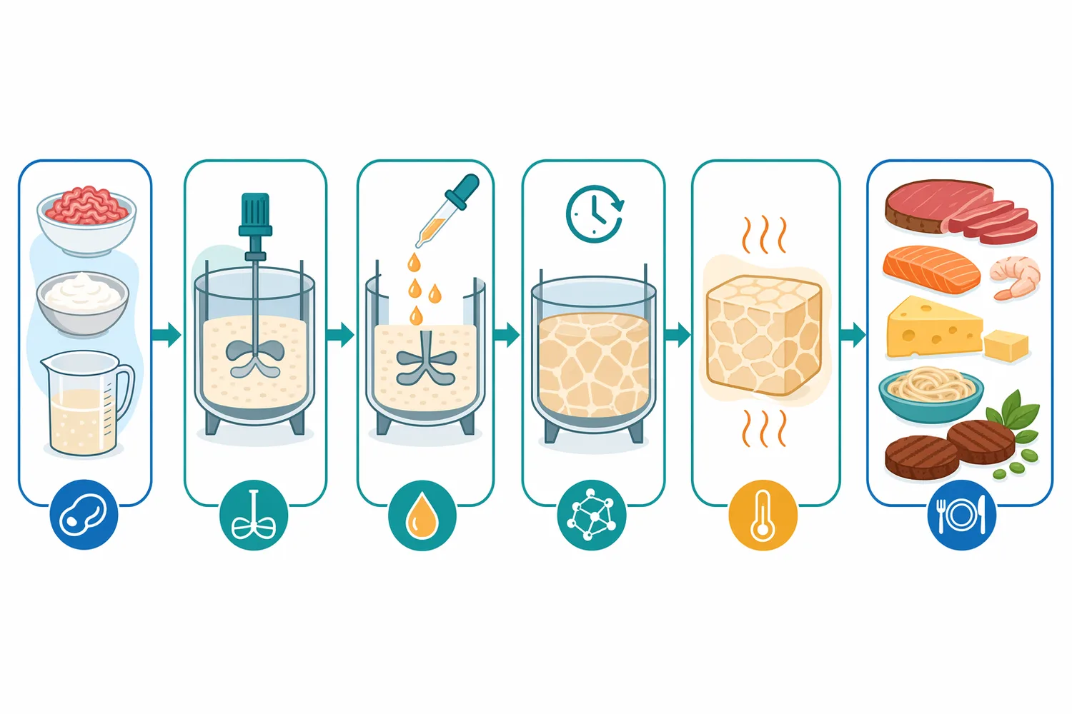 Meat binding requires exposed lean protein surfaces, enzyme distribution, close contact, reaction time, and subsequent handling or cooking appropriate to the product.