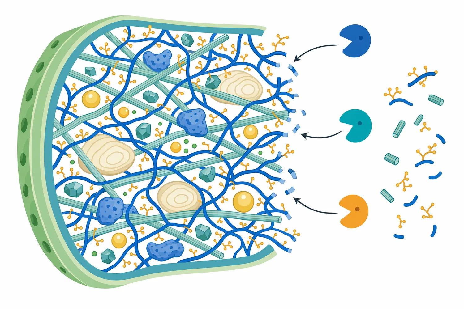 Arabinoxylan-rich cell walls can physically encapsulate nutrients until xylanase weakens the barrier.