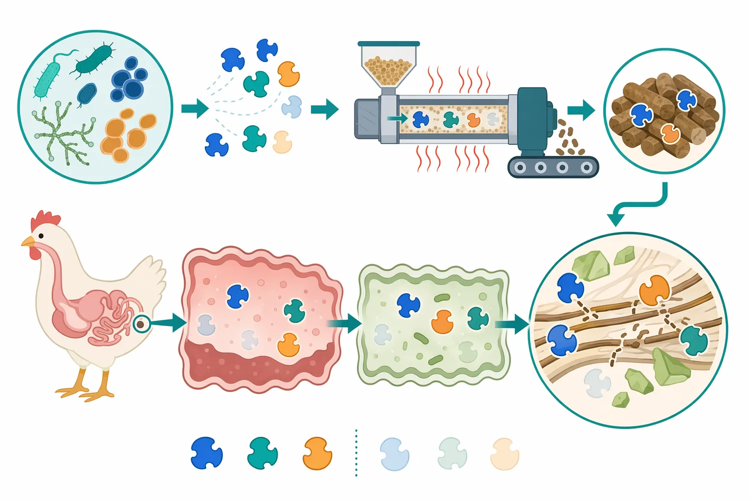 Xylanase source, protein structure, and formulation influence whether the enzyme remains active long enough to reach its substrate.