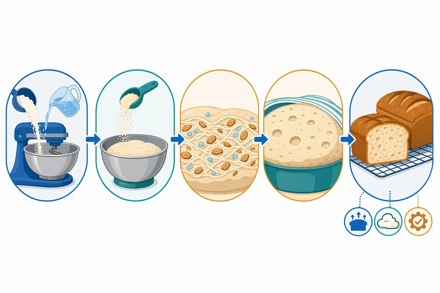 Xylanase acts mainly during hydration, mixing, fermentation, and proofing before oven heat progressively stops enzyme activity as the loaf structure sets.