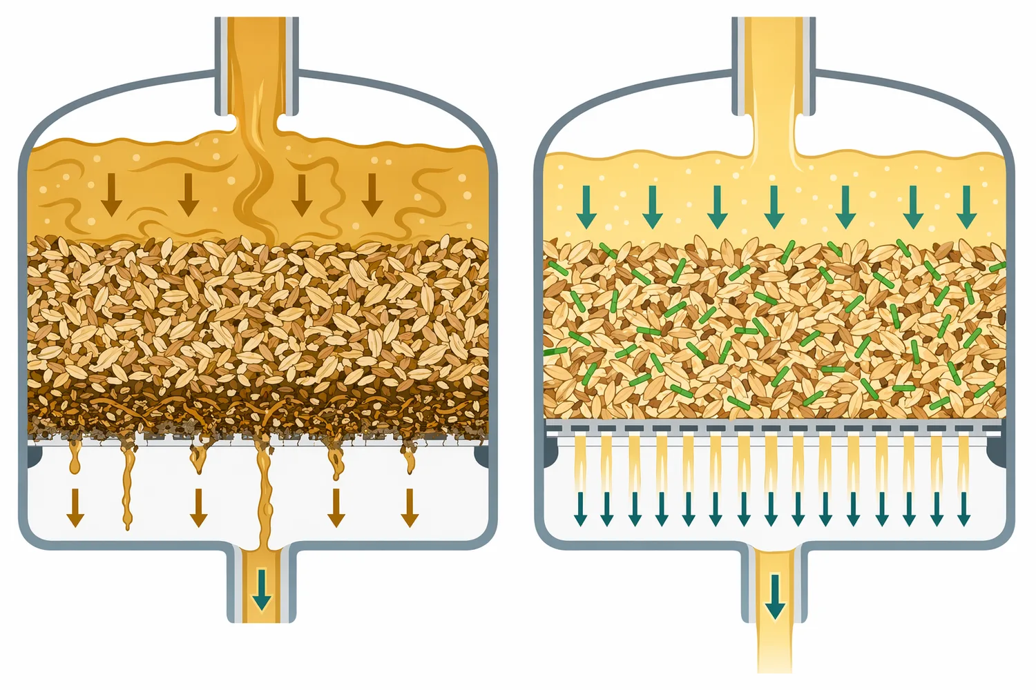 By lowering the arabinoxylan contribution to liquid viscosity, xylanase can reduce one source of lautering and filtration resistance.