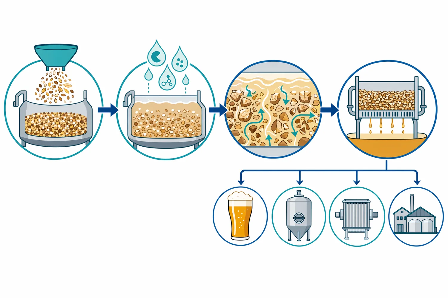 The practical effect of xylanase depends on enzyme contact with hydrated cereal material before wort separation steps such as lautering and filtration.