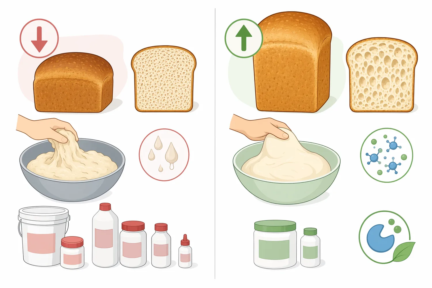 Compared with conventional dough conditioners alone, xylanase can enhance loaf volume and crumb softness by selectively modifying flour hemicellulose.