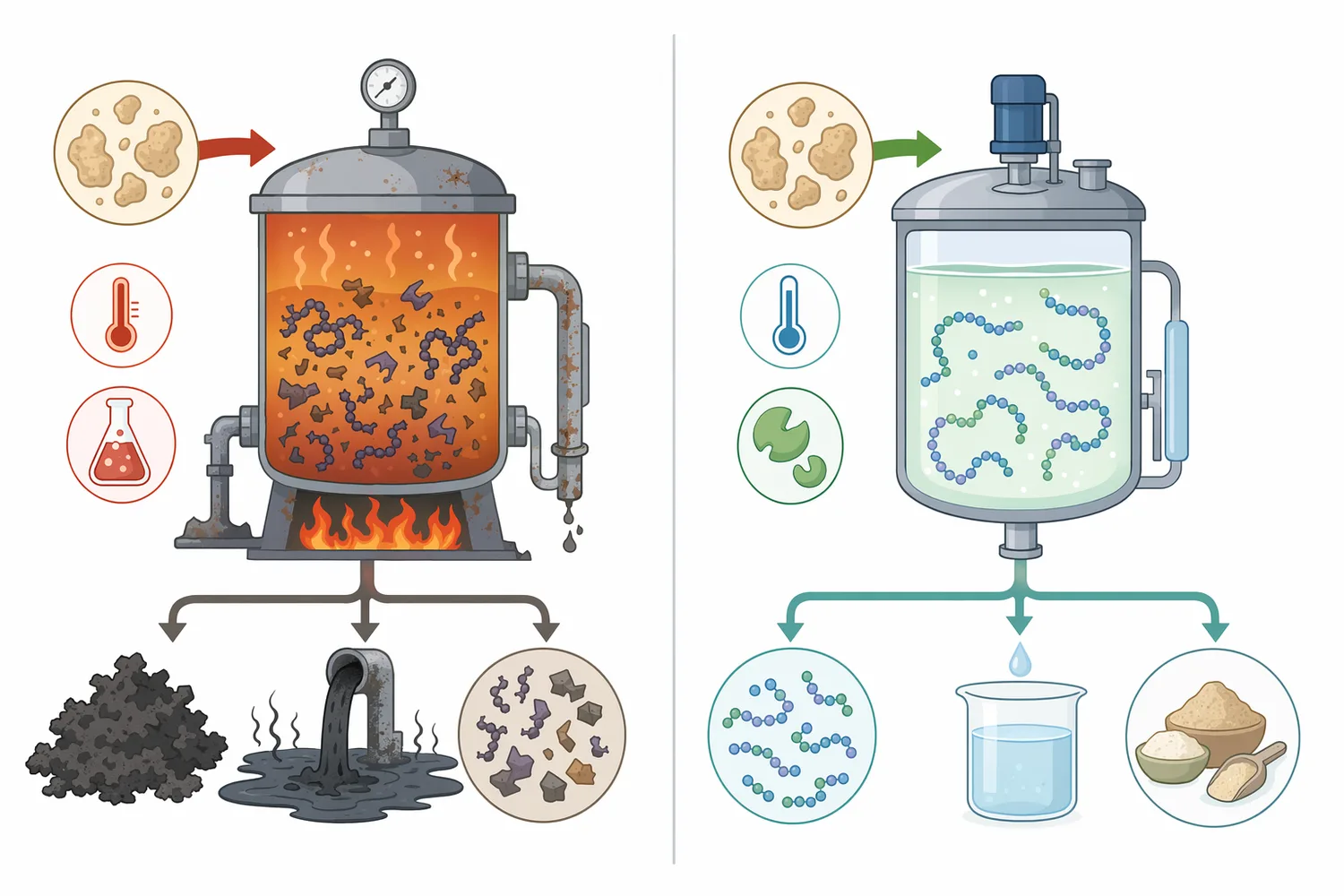 Autolysis, mechanical rupture, chemical hydrolysis, thermal processing, and enzymatic proteolysis differ in selectivity, severity, and control over peptide formation.