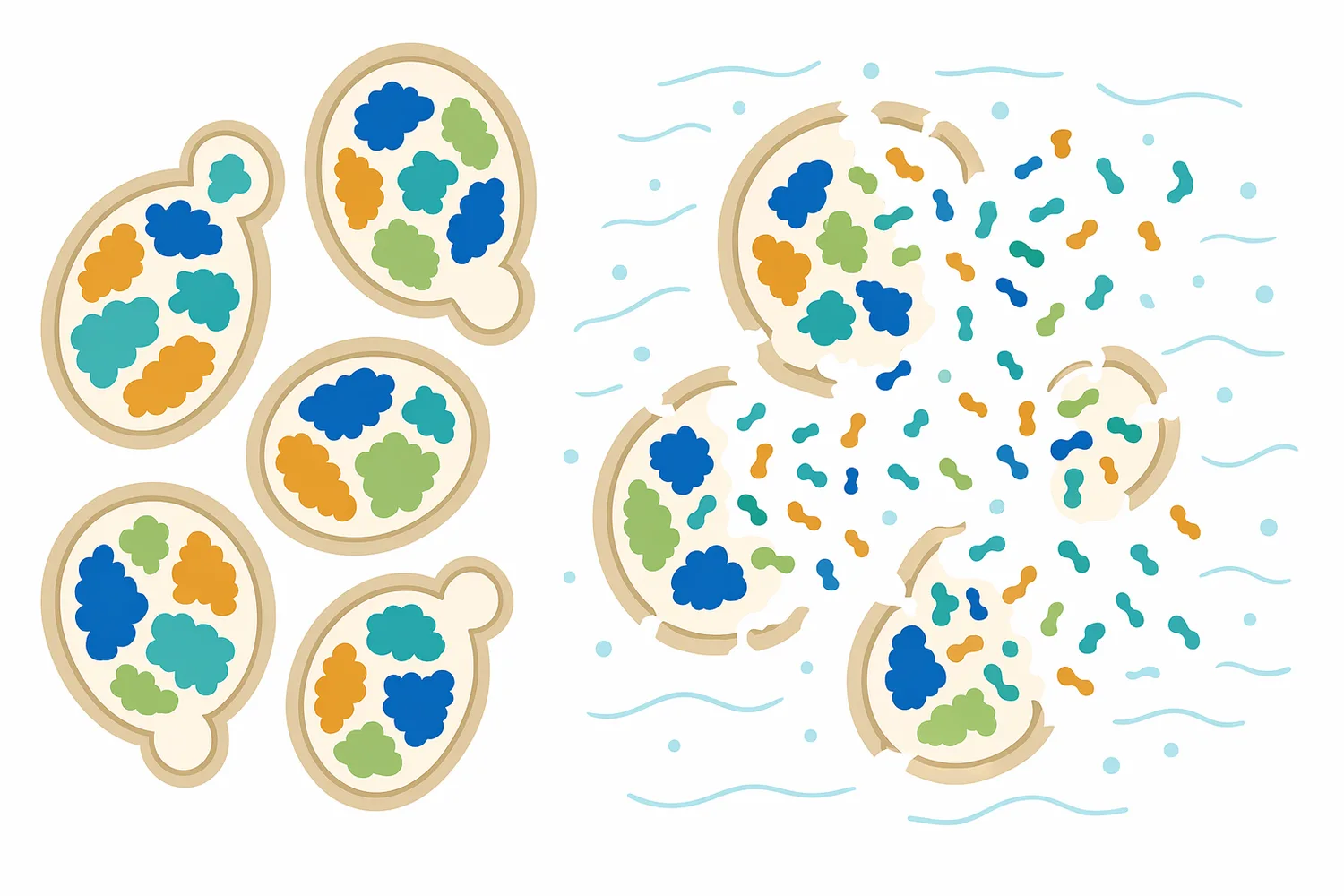 Yeast protein recovery is limited by cell structures and matrices that restrict movement of intracellular material into the liquid phase.
