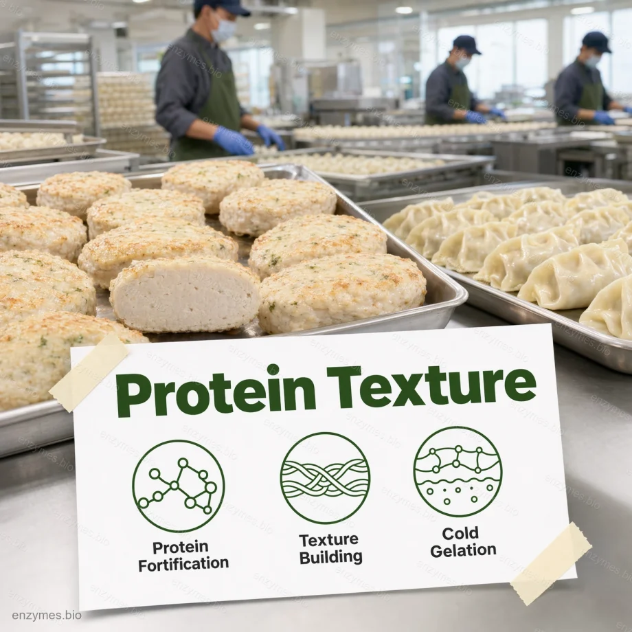 Gıda Sınıfı TG Enzim L-Glutamin Transaminaz 6 Gıda sınıfı Tg enzimi L-Glutamin Transaminaz tozu, protein dokusu için — enzymes.bio tarafından toptan endüstriyel enzim.